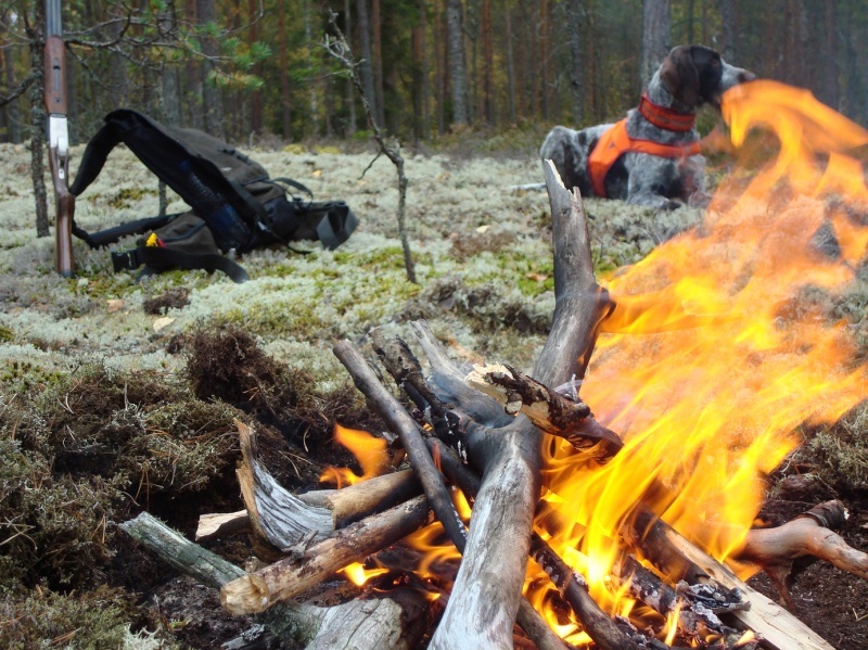 Nuotio metsässä metsästysretken aikana